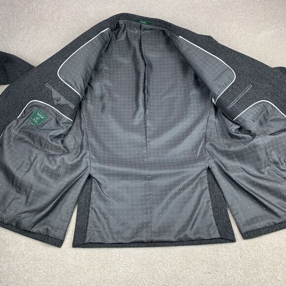 Emerald Isle Weaving Sport Coat Mens 46R Gray Herringbone Wool Blend Handmade - Picture 8 of 16